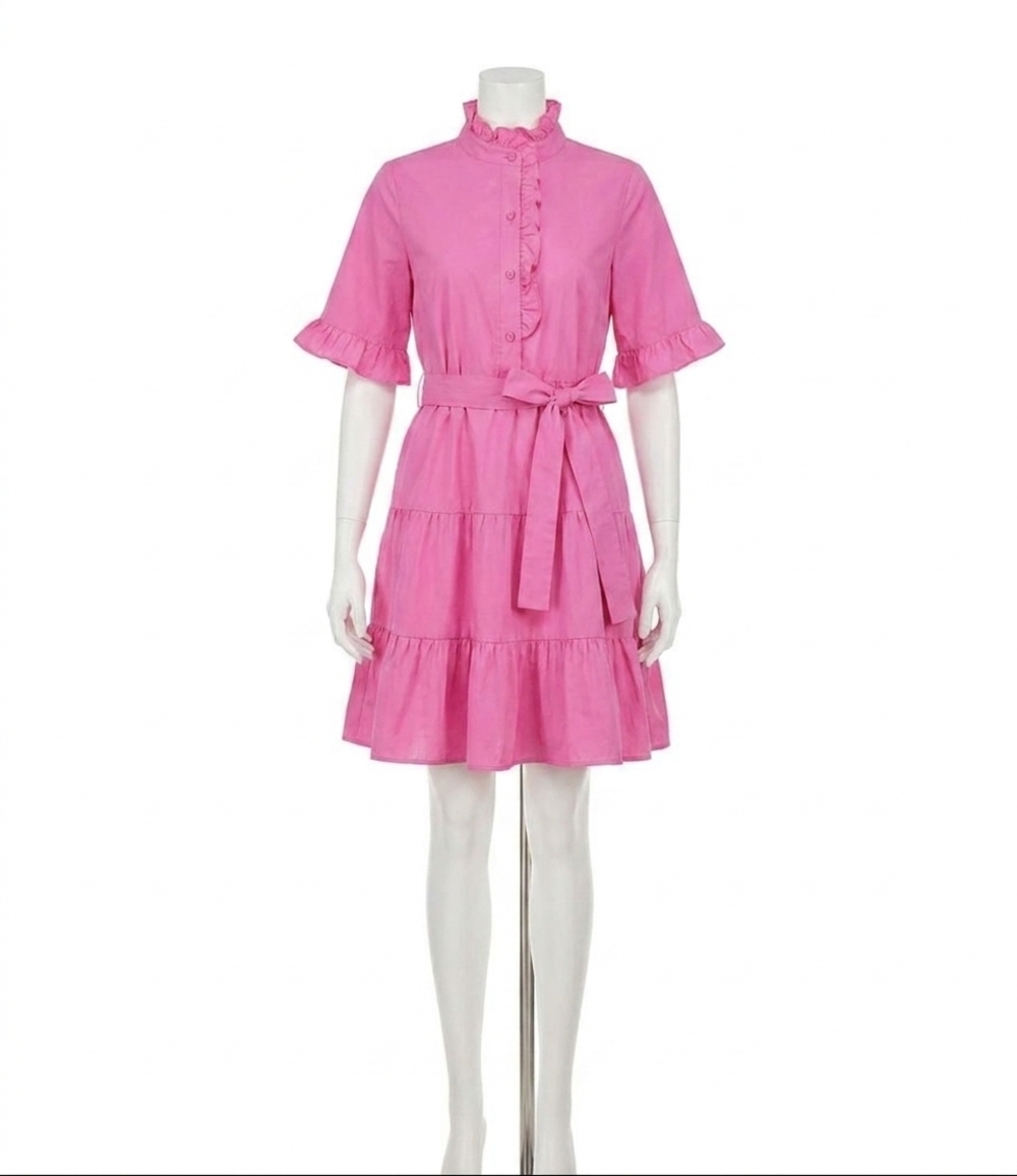 NEW JADE ruffled tiered short sleeve dress in pink